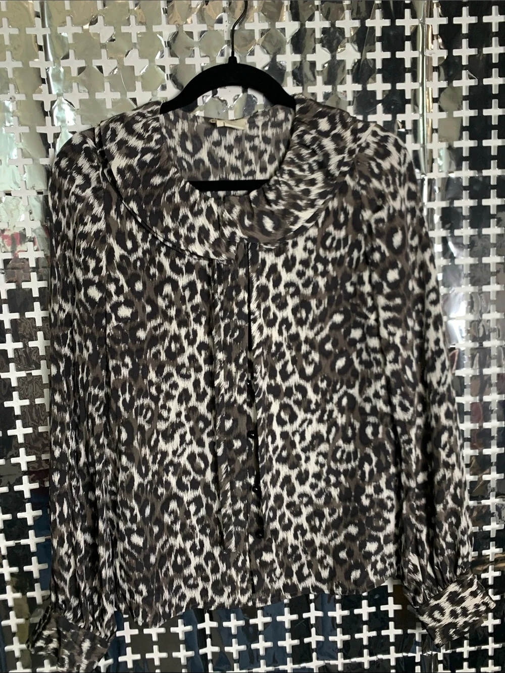 kate spade Black & Cream Leopard-Print Button Blouse